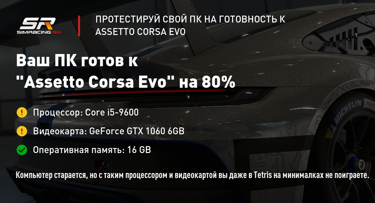 Результаты тестирования ПК для игры Assetto Corsa Evo